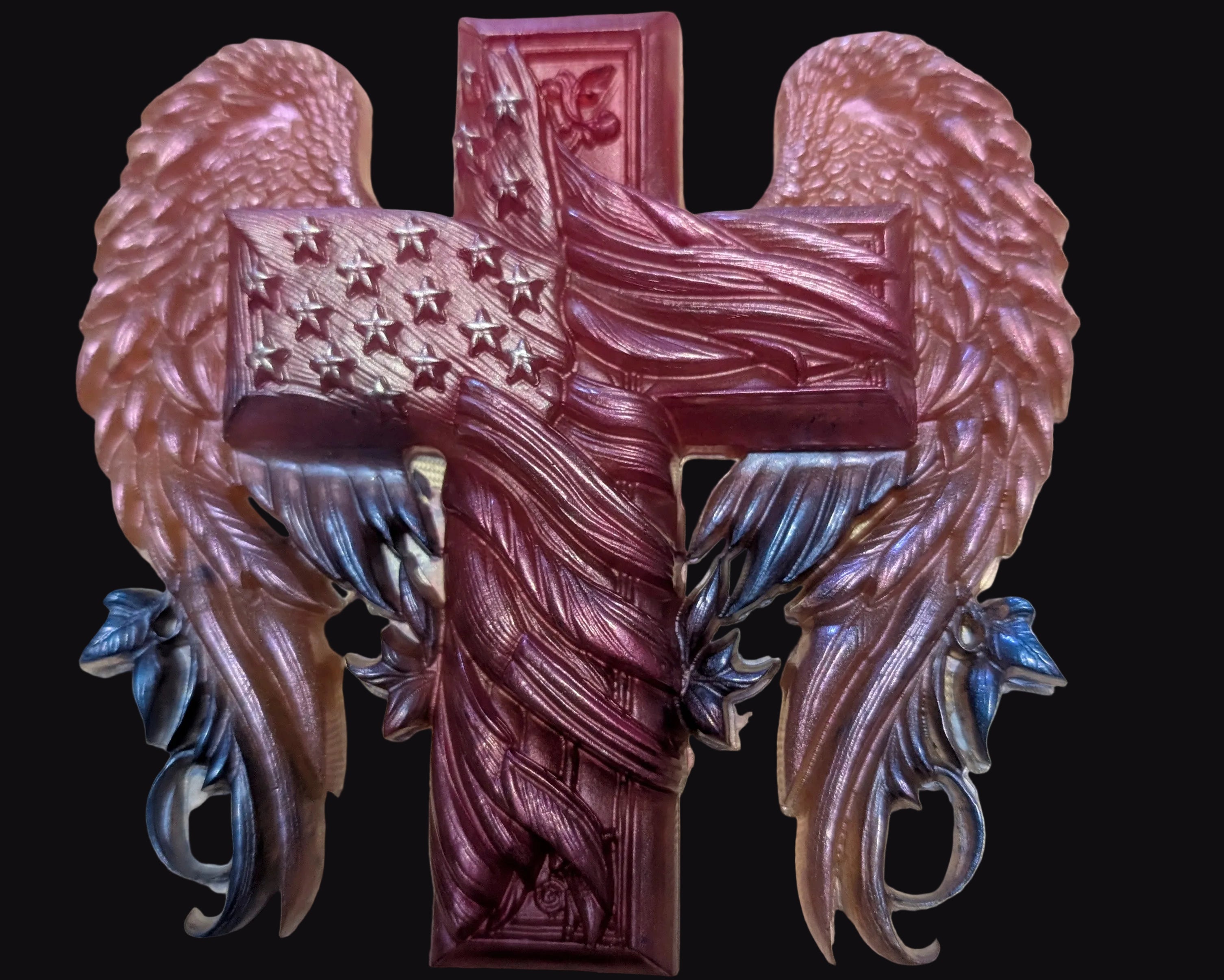 Red and Blue Cross with Angel Wings