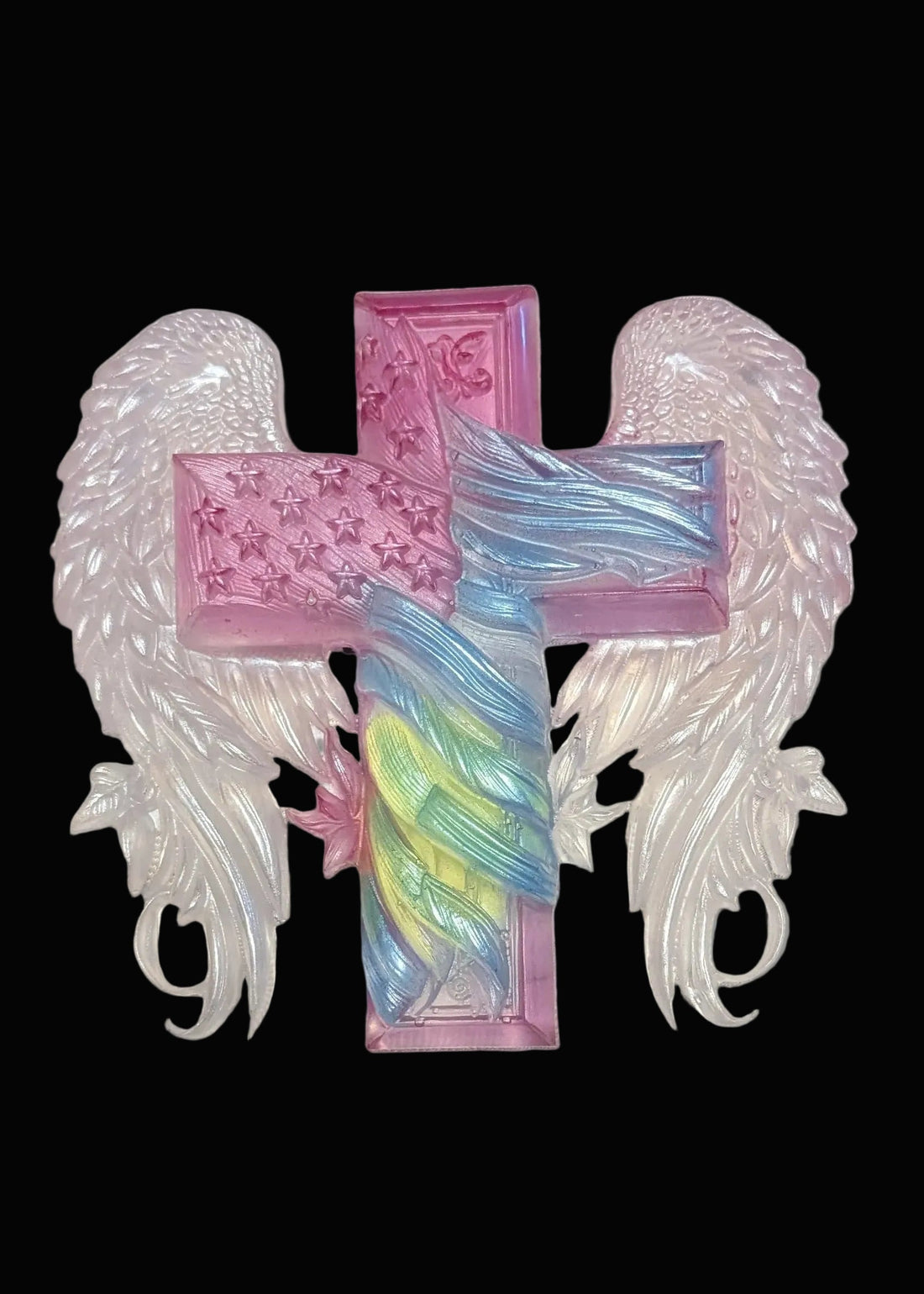 Translucent Angel Wing Cross w/Flag overlay