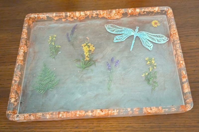 Handcrafted Gold & Cream Floral Dragonfly Resin Tray
