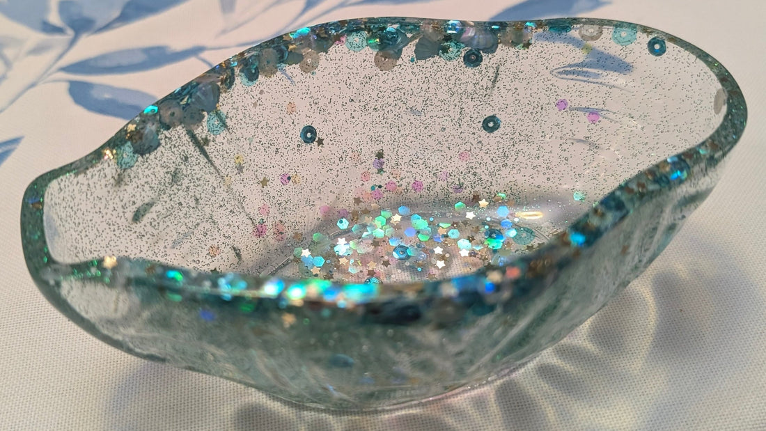Handcrafted Translucent Green Decorative Resin Bowl with Confetti