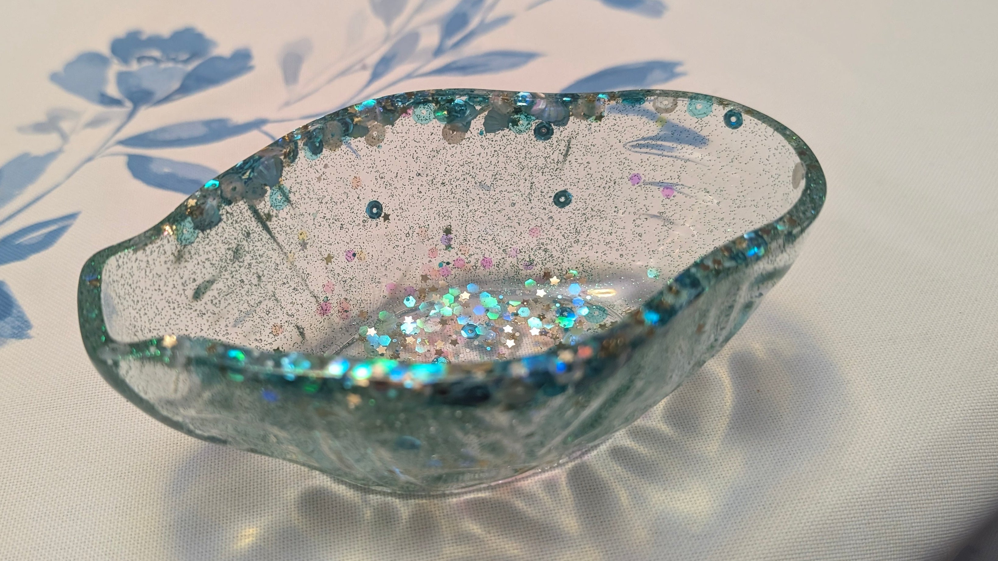 Handcrafted Translucent Green Decorative Resin Bowl with Confetti