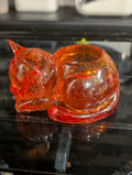 Sleeping Cat Tealight Holder | Orange Glitter Translucent | Handmade Epoxy Resin