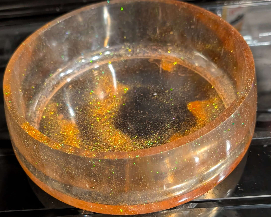 Large Translucent Resin Bowl | Orange &amp; Black | Handmade Epoxy Décor