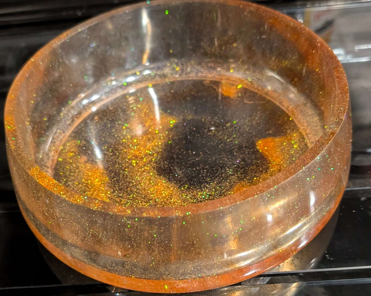 Large Translucent Resin Bowl | Orange &amp; Black | Handmade Epoxy Décor