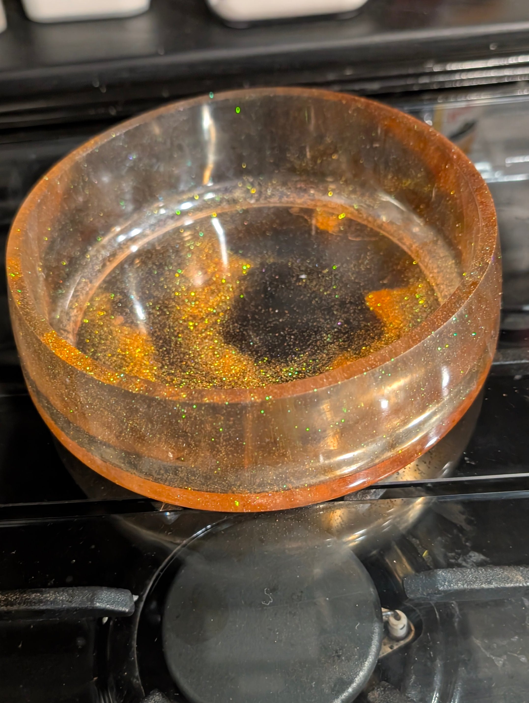 Large Translucent Resin Bowl | Orange & Black | Handmade Epoxy Décor