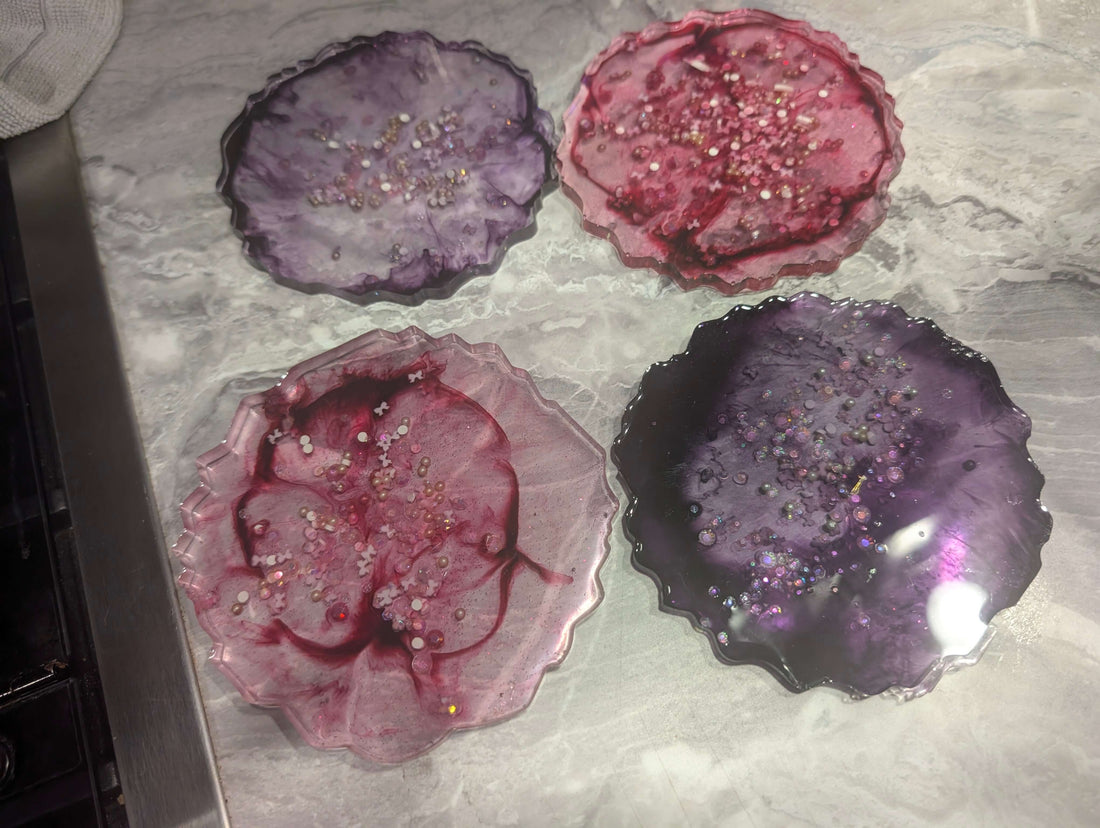 Confetti Coaster Set of 4 | Mauve &amp; Purple | Handmade Epoxy Resin