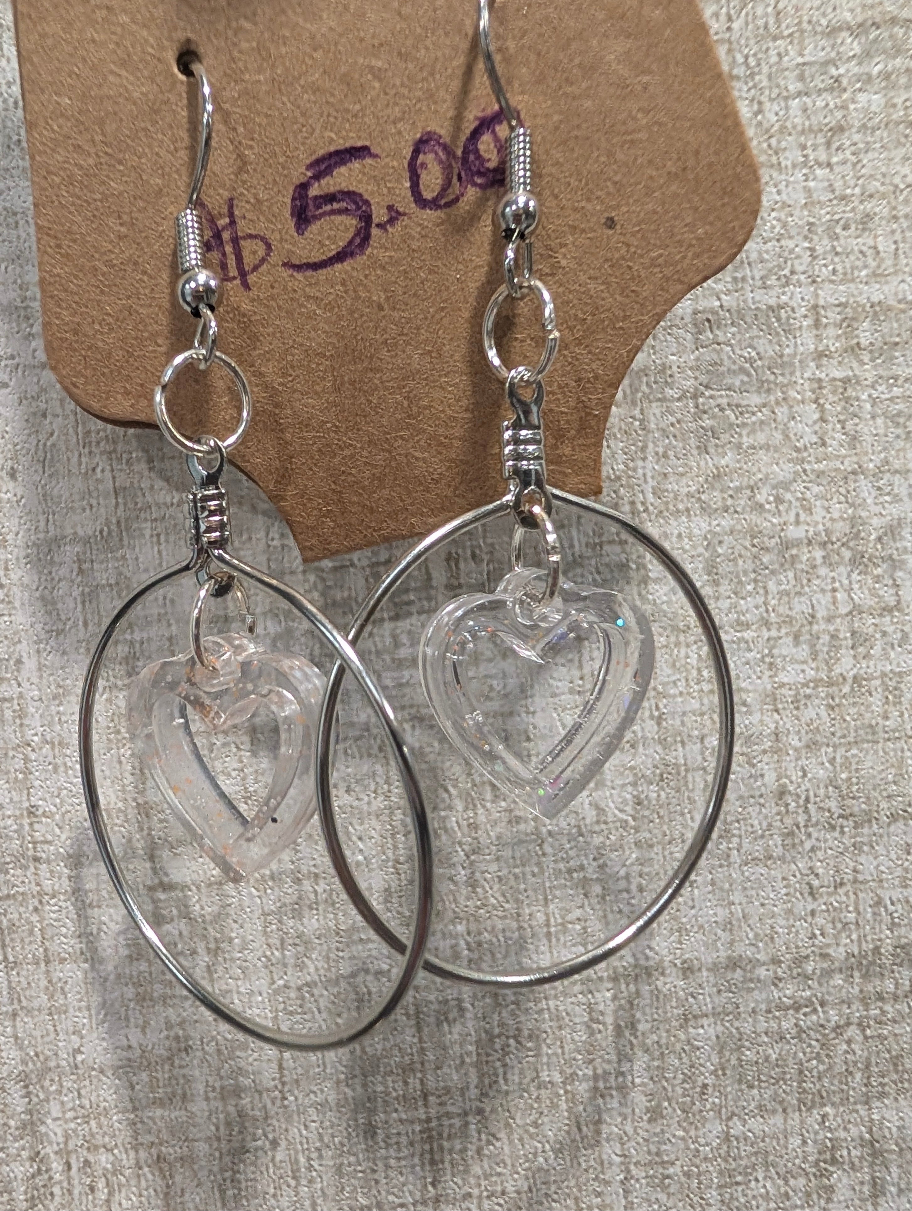 Clear Heart Dangle Earrings | Handmade Epoxy Resin Jewelry
