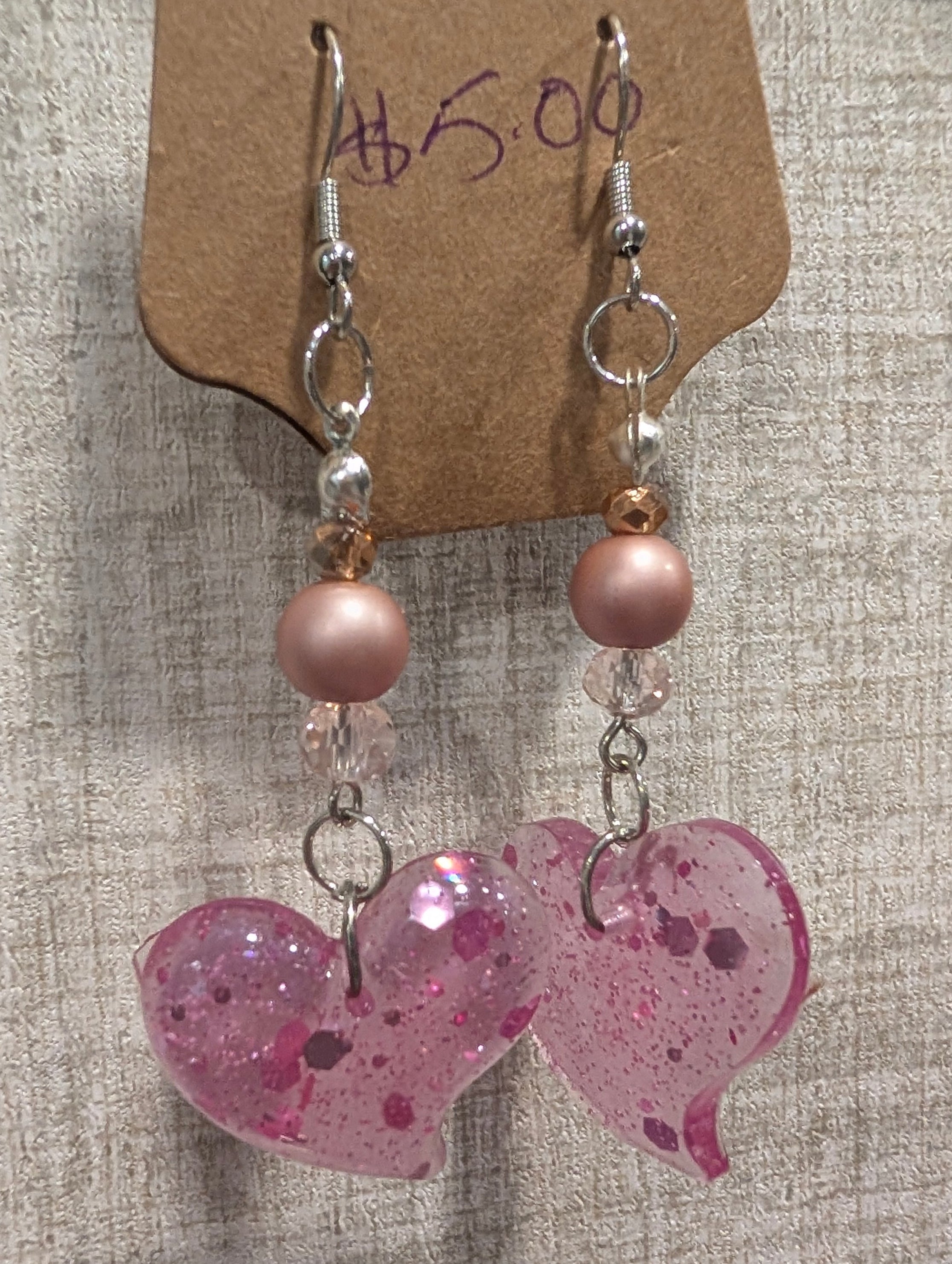 Pink Heart Confetti Earrings | Handmade Epoxy Resin Jewelry