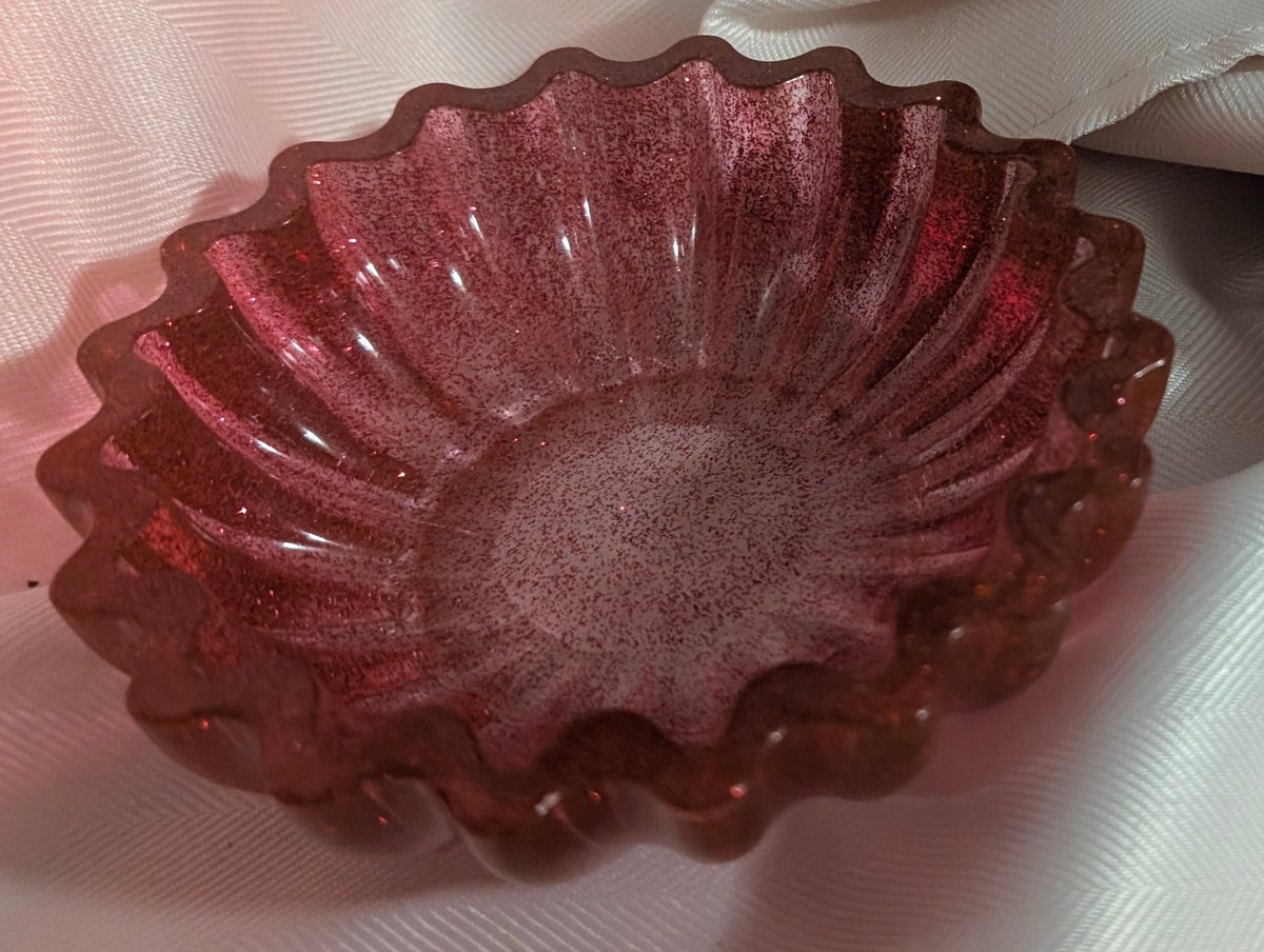 Red Glitter Translucent Scalloped Edge Bowl