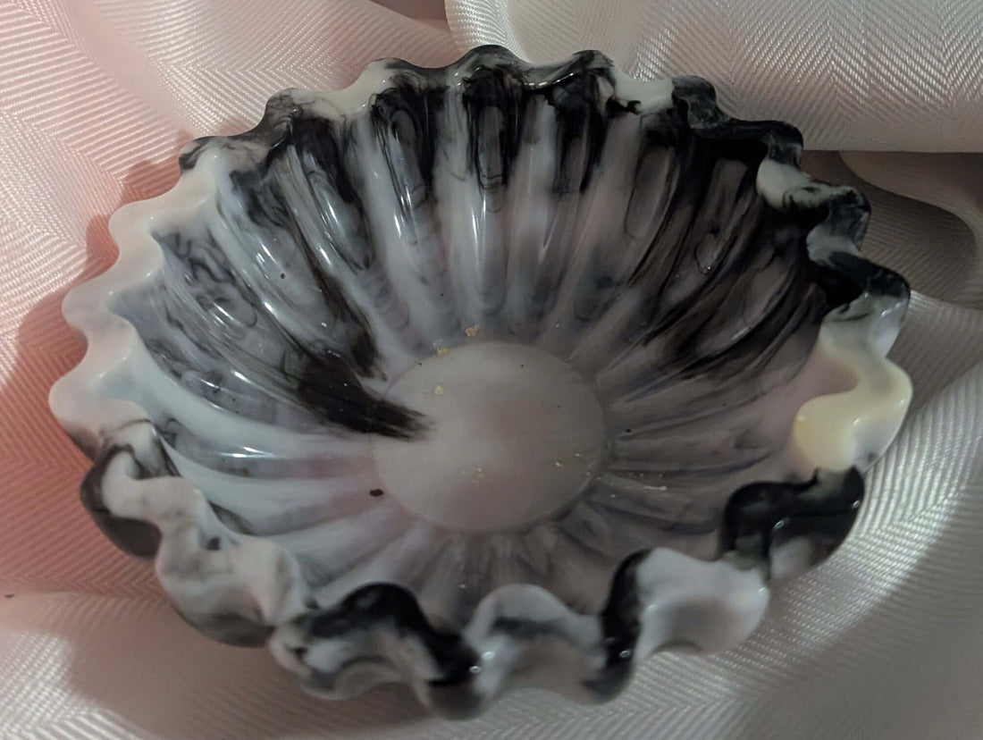 Scalloped Edge Bowl | Black &amp; White Marble | Handmade Epoxy Resin