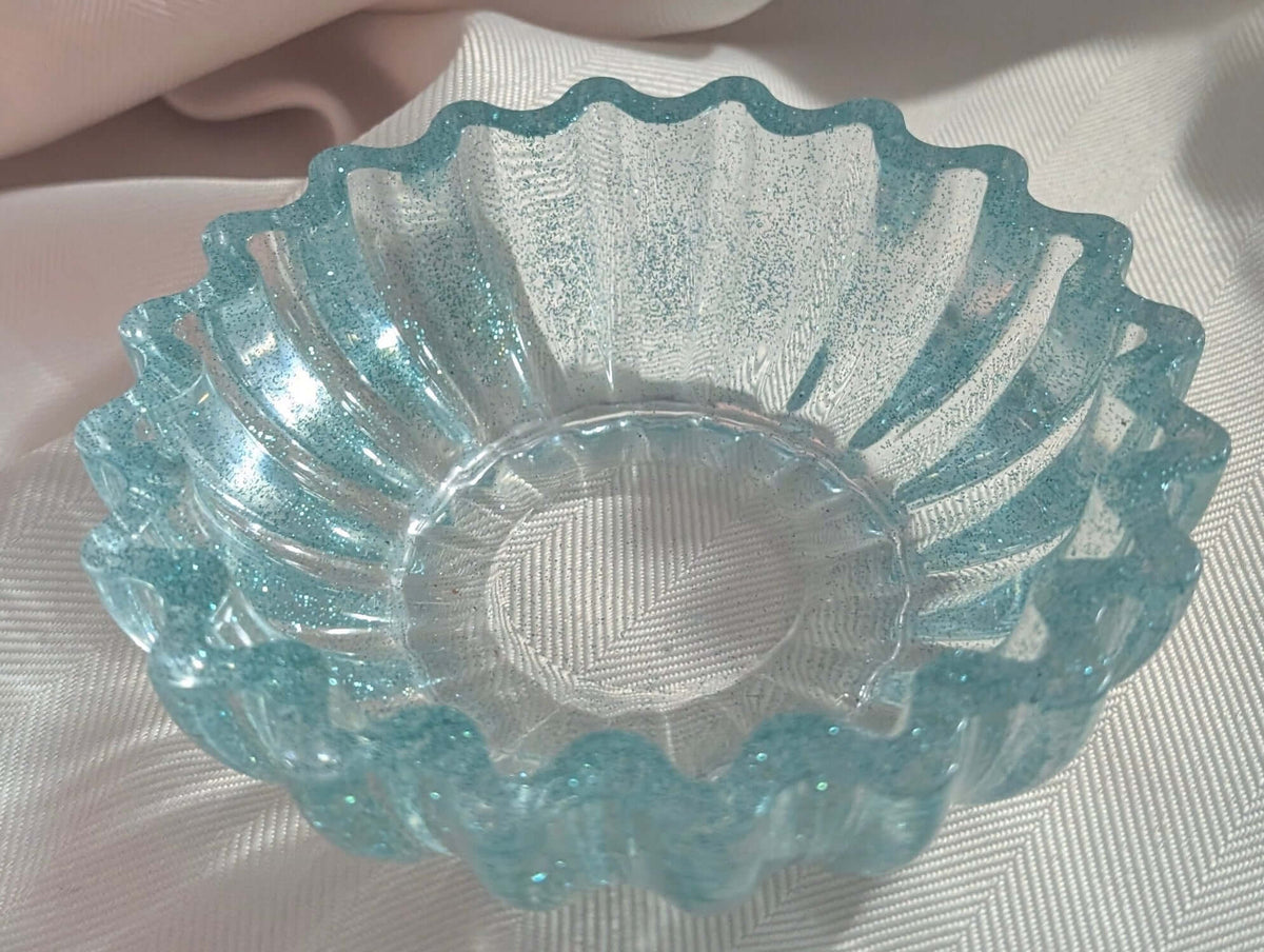 Scalloped Edge Bowl Blue Translucent Glitter