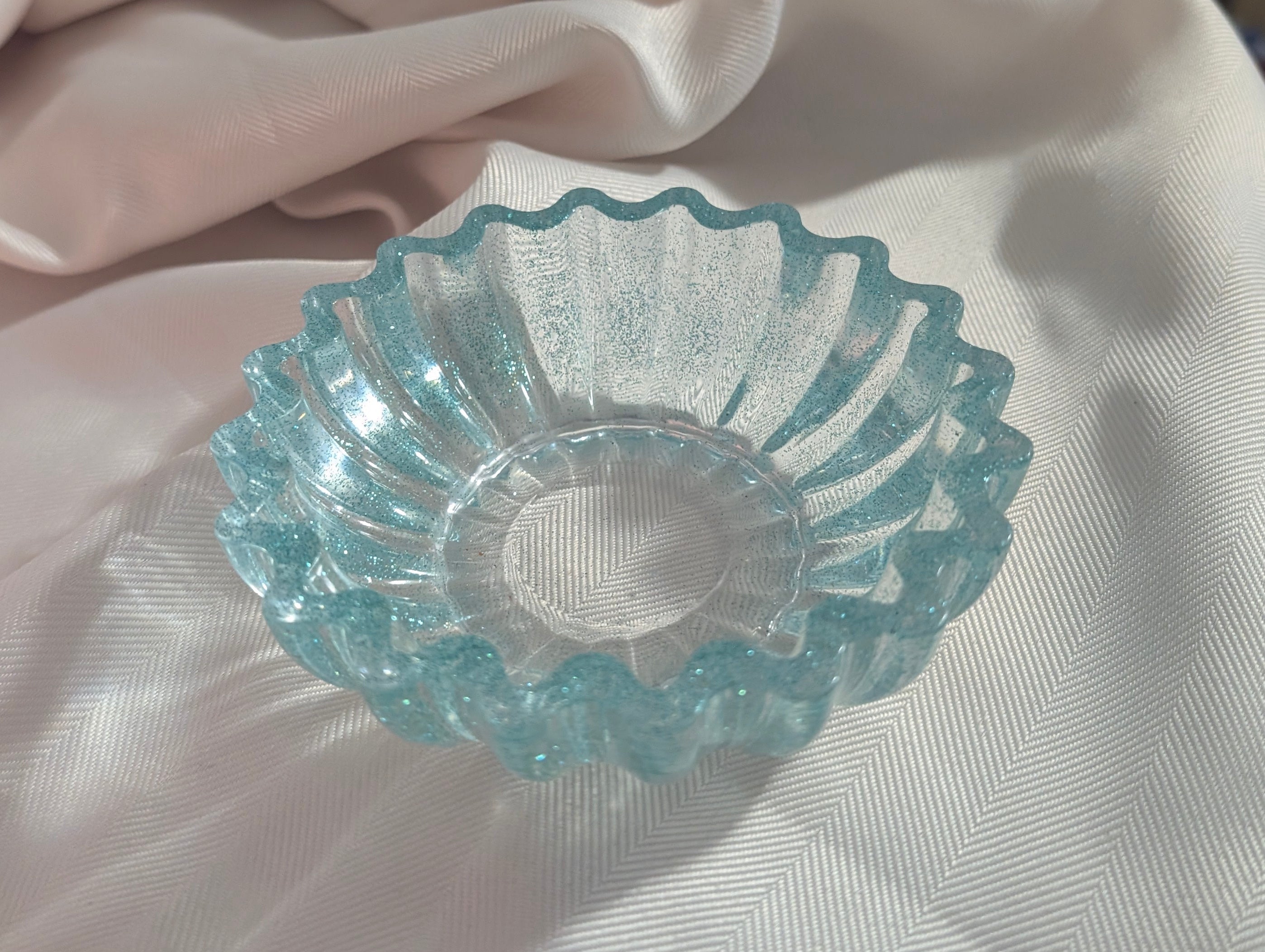 Scalloped Edge Bowl | Blue Translucent Glitter | Handmade Epoxy Resin