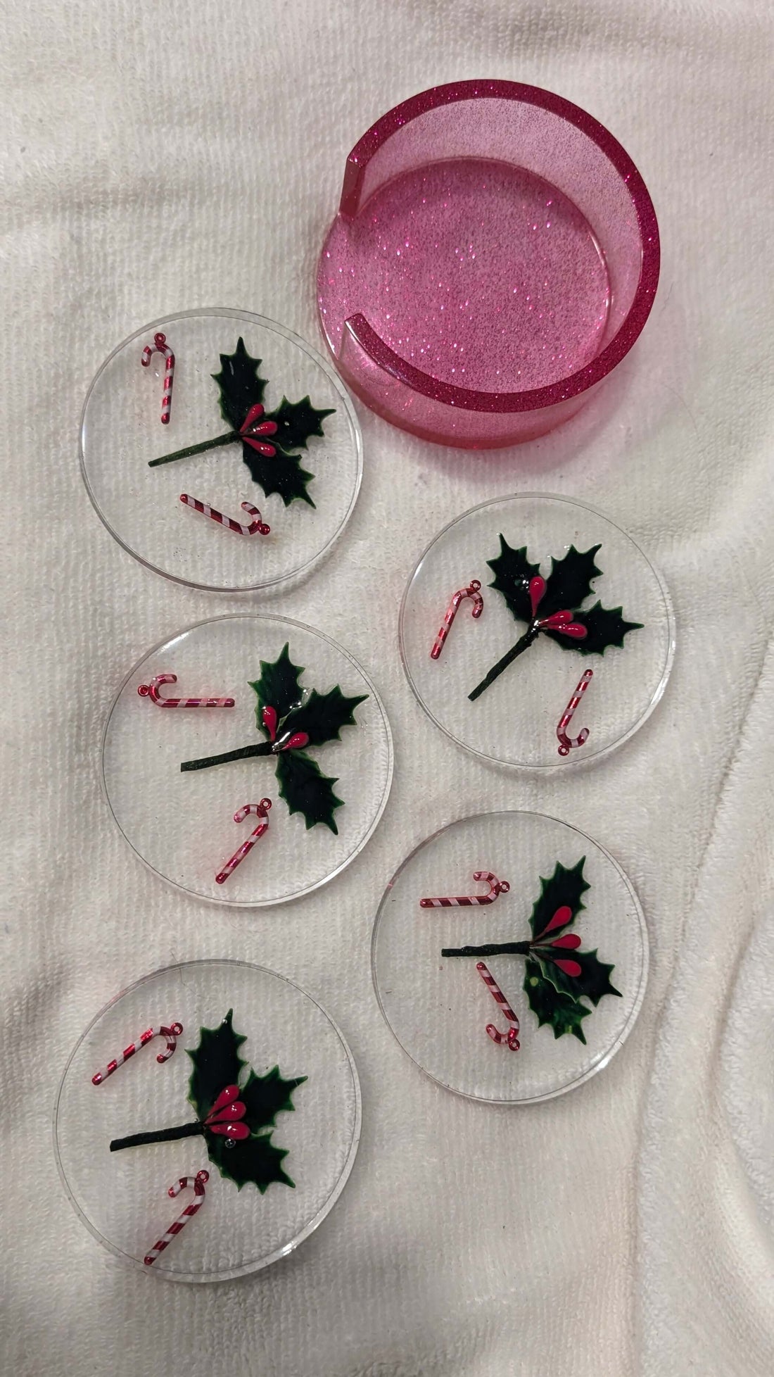 Handmade Christmas Resin Coaster Set – Round
