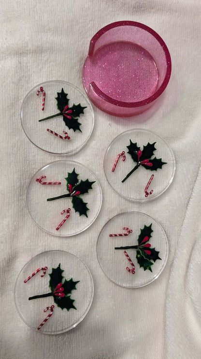 Handmade Christmas Resin Coaster Set – Round