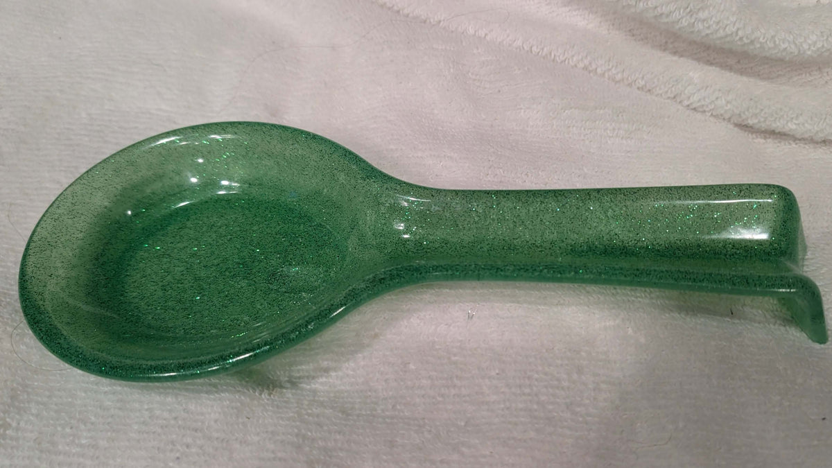 Handmade Marbled Resin Spoon Rest – Green