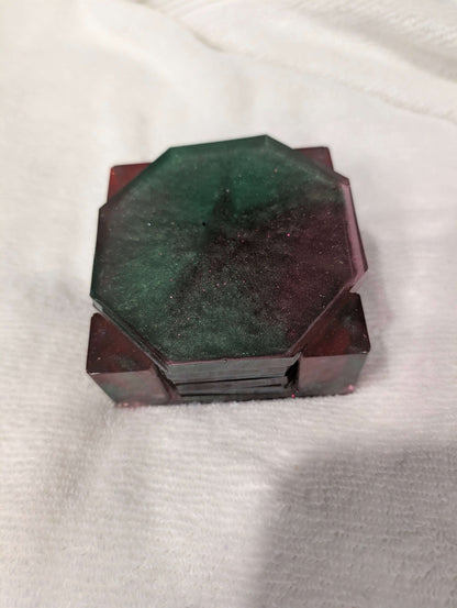 Handmade Christmas Resin Coaster Set – Octagon Green &amp; Red