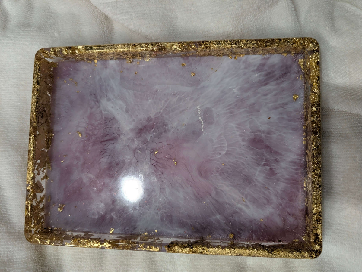 Large Pink Swirl Resin Tray with Gold Flakes