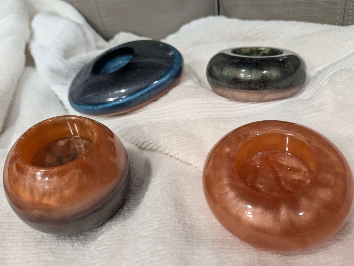 Handmade Resin Tea Light Burner Set of 4 – Fall Earth Tones Blue, Orange, Green &amp; Brown