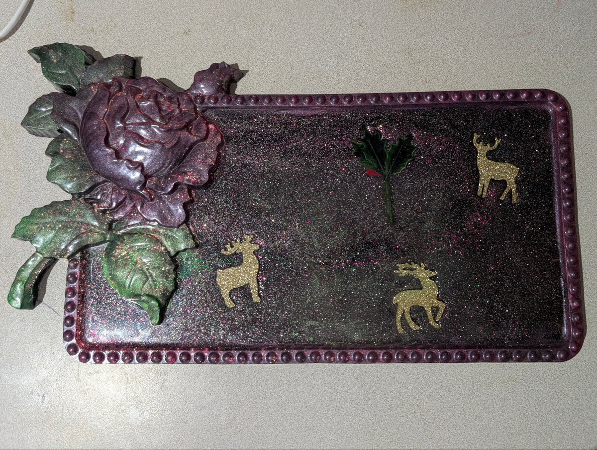 Handcrafted Gold Christmas Resin Serving Tray