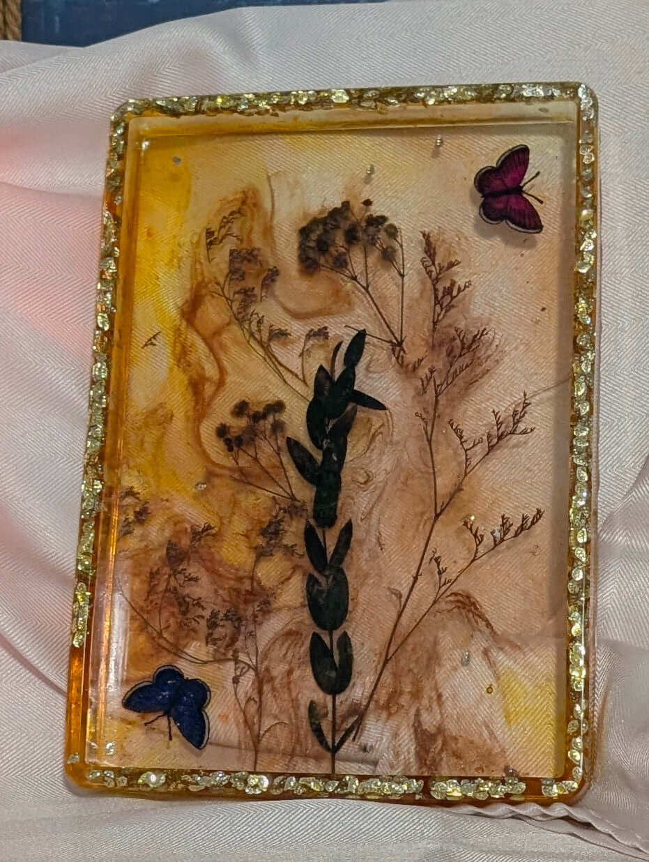 Handcrafted Floral &amp; Butterfly Resin Tray