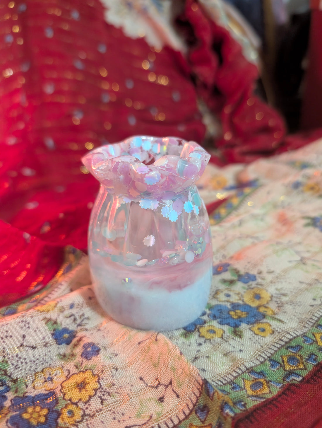 Pink Confetti Resin Vase | Handmade Decorative Vase