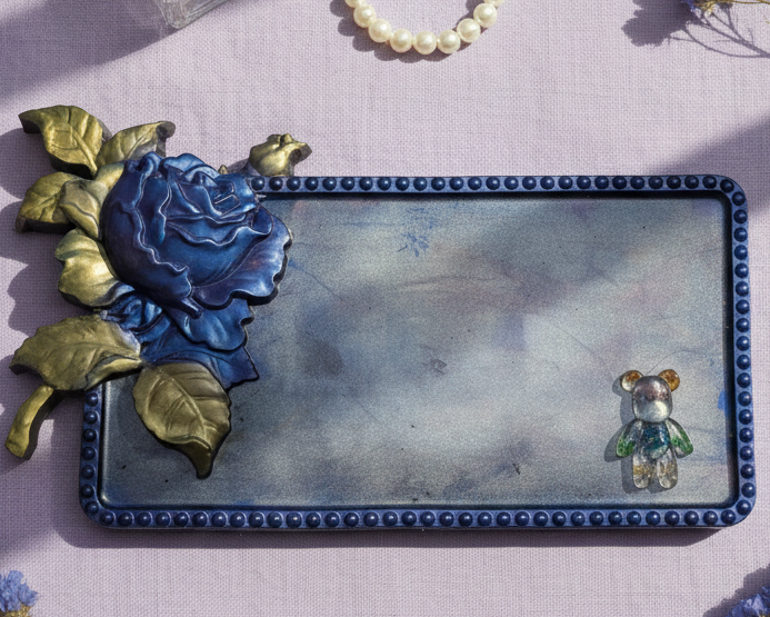 Blue Rose Bouquet &amp; Bear Resin Tray — Lifestyle