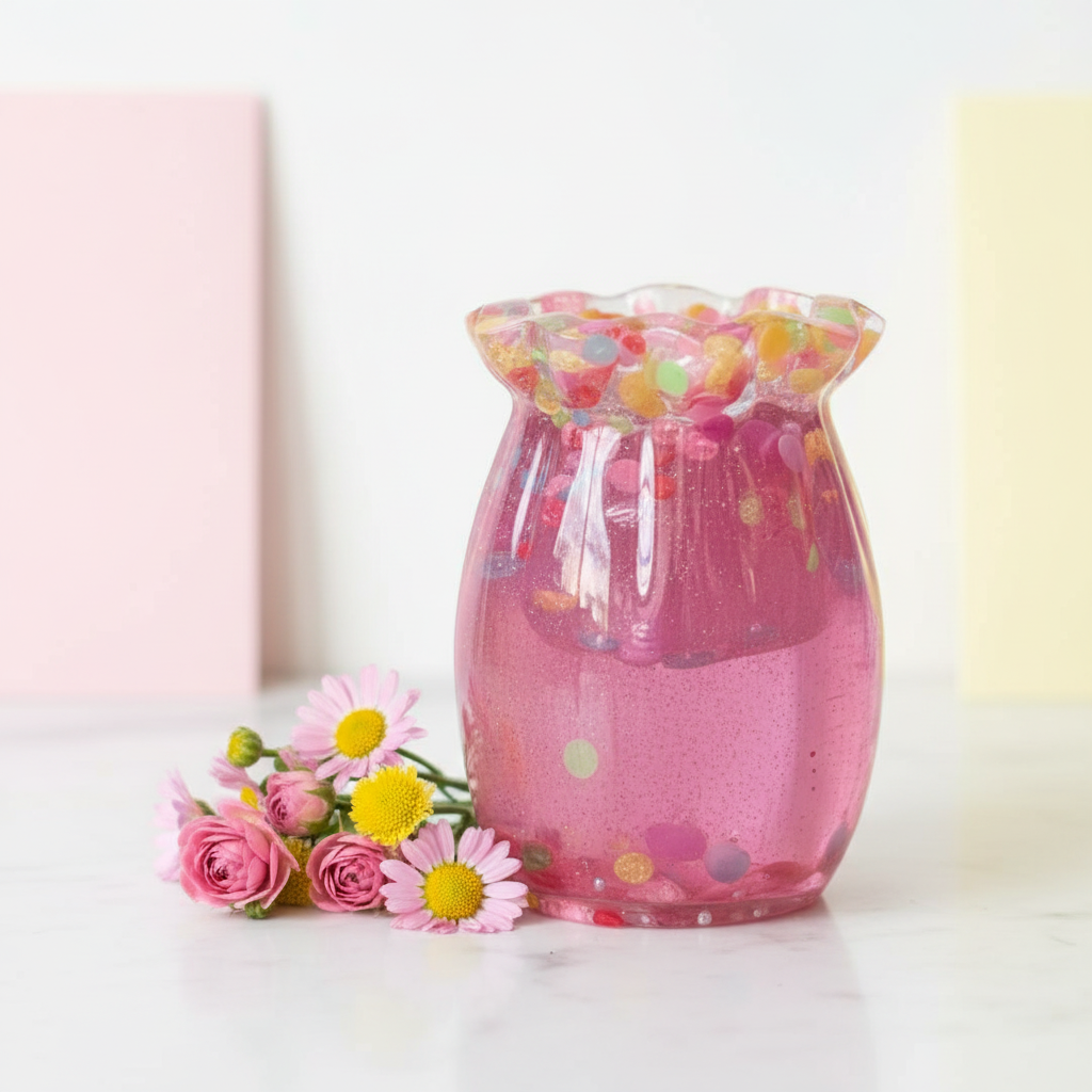 Pink Confetti Resin Vase — Lifestyle